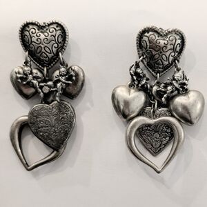 Vintage 80s La Contessa by Mary DeMarco Oversized Heart Dangle Pierced Earrings